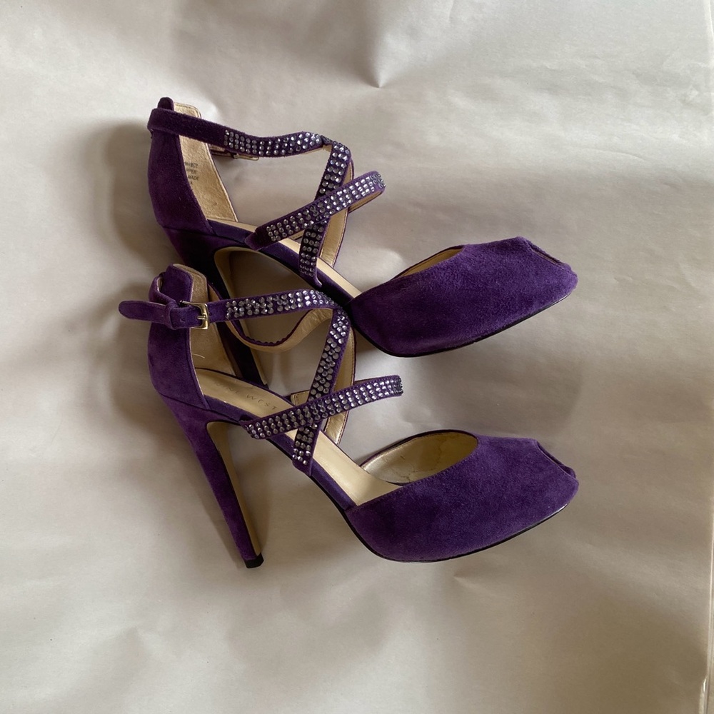 Nine West Purple Suede Strappy Heels - Picture 2 of 10